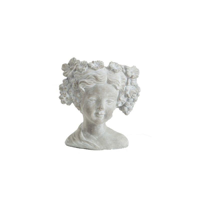 Human Head Girl Pot Home Living Room Ornament Artistic Cement Statue Portrait Flower Vessel Garden Plant Decoration_voghion.com