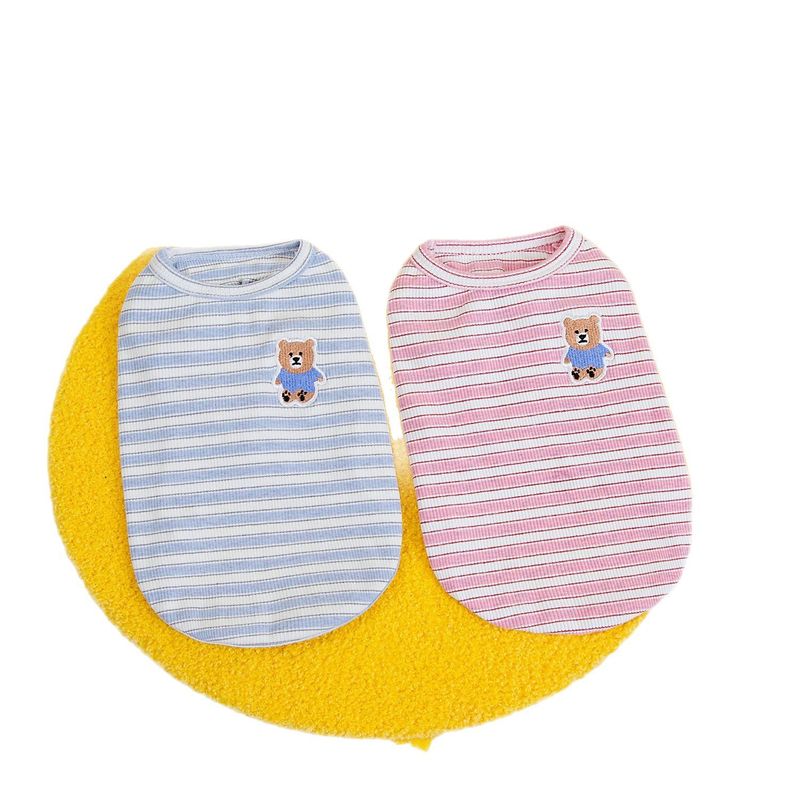 Cat Clothes Dog Spring Summer Clothing Pet Supplies 25 Striped Vest Embroidered Bear_voghion.com