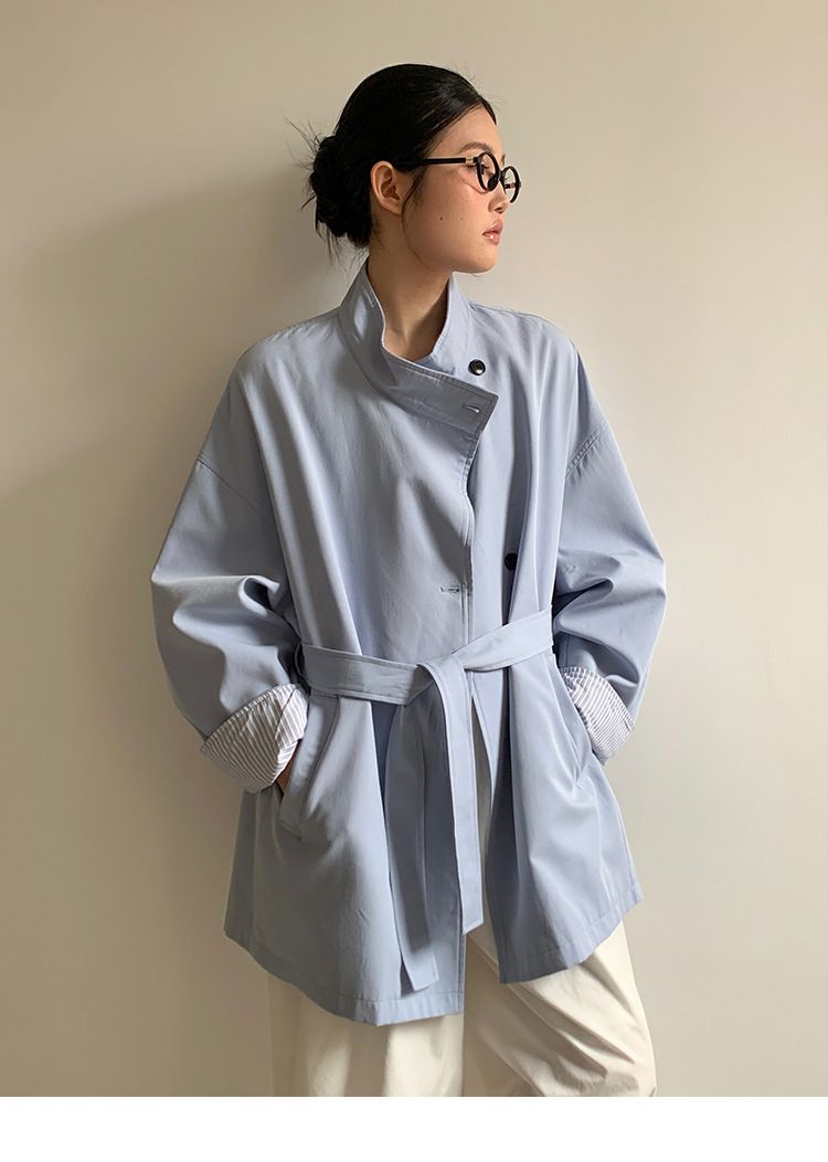 MOXI Thirteen Lines Abbigliamento Donna Autunno 2025 Nuovo Casual Lungo Trench Petite con Collo Mezzo Alto per Donna_voghion.com