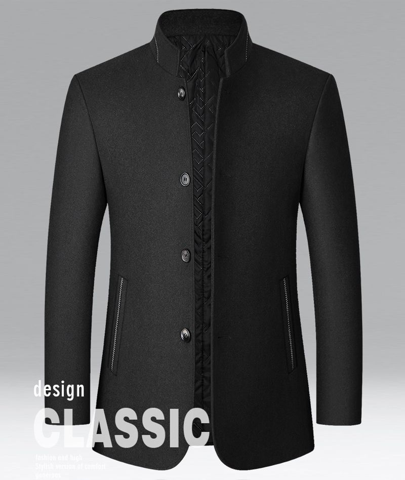 Manteau en laine à col montant pour homme, veste décontractée d'âge moyen, nouvelle collection automne et hiver_voghion.com