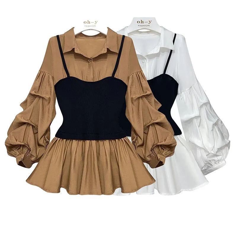 Vêtements pour femmes, chemise de printemps et d'automne pour grosses filles, grande taille, amincissante, deux pièces_voghion.com