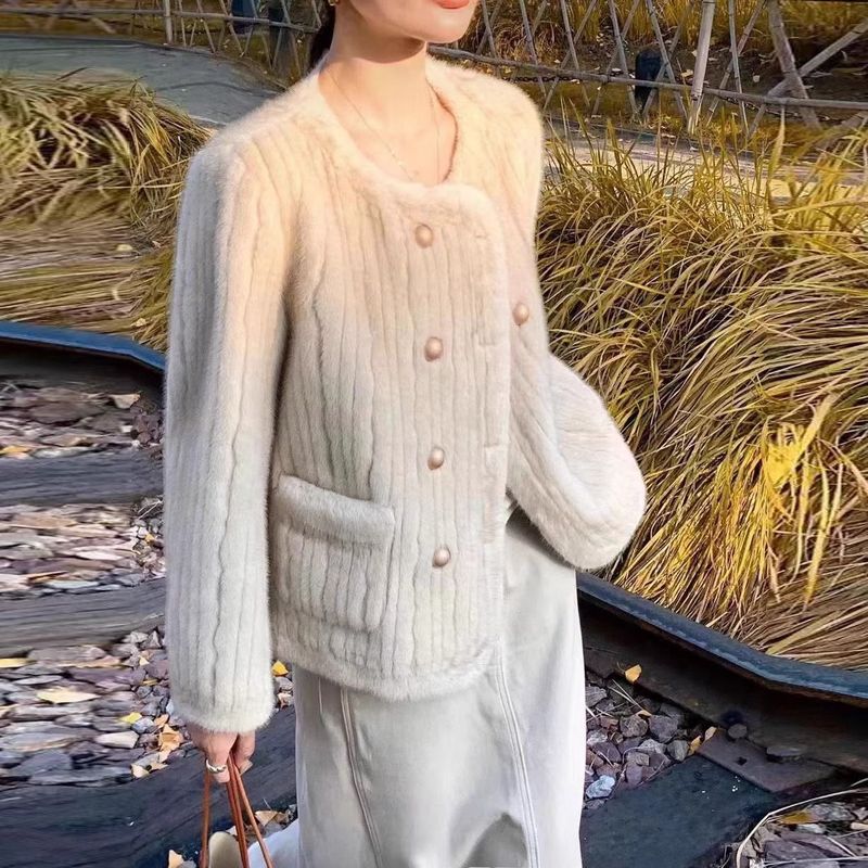 Cappotto corto snellente da donna autunno inverno 2024, con fodera in pelliccia, in pelliccia di visone spessa_voghion.com