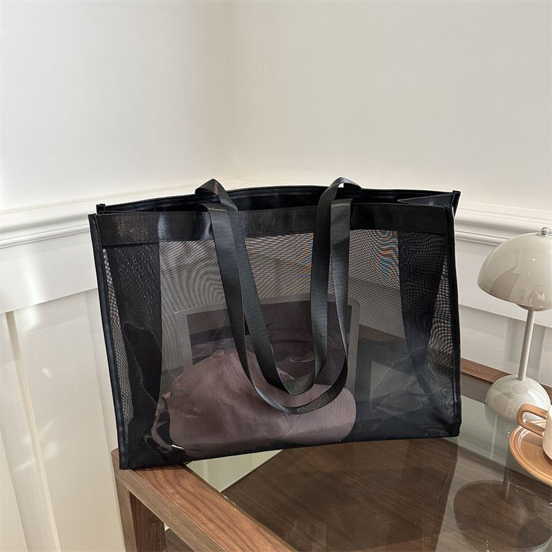 Borsa tote personalizzata per la spesa, nuova, semplice ed elegante, con tracolla singola, grande capacità, in rete trasparente, 2024_voghion.com