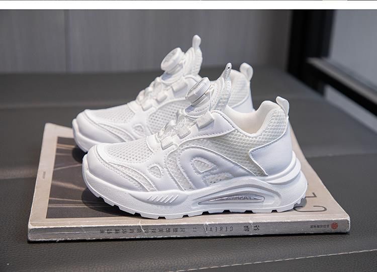 Children's White Summer New Breathable Mesh Rotating Buckle Boys And Girls Student Campus Sports Performance Shoes_voghion.com