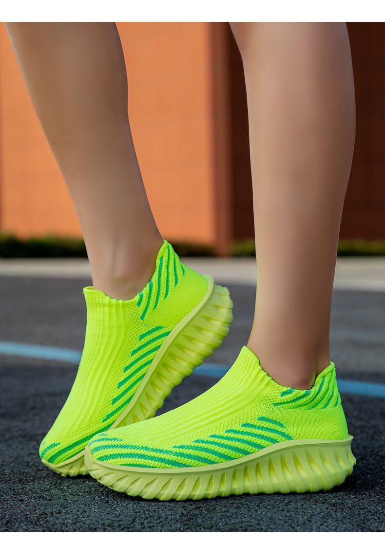 Green Platform Knit Sneakers Men Women Trainers Breathable Socks Men's Running Shoes Comfortable Slip-on Women's Sports Shoes_voghion.com