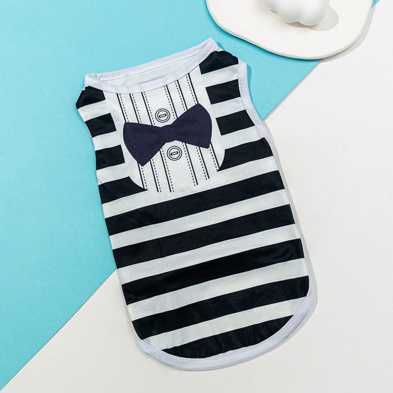 Guangying Pet Shirt Round Collar Stripe Bowknot Decor Pet Dog Sleeveless Shirt Outfit For Party_voghion.com