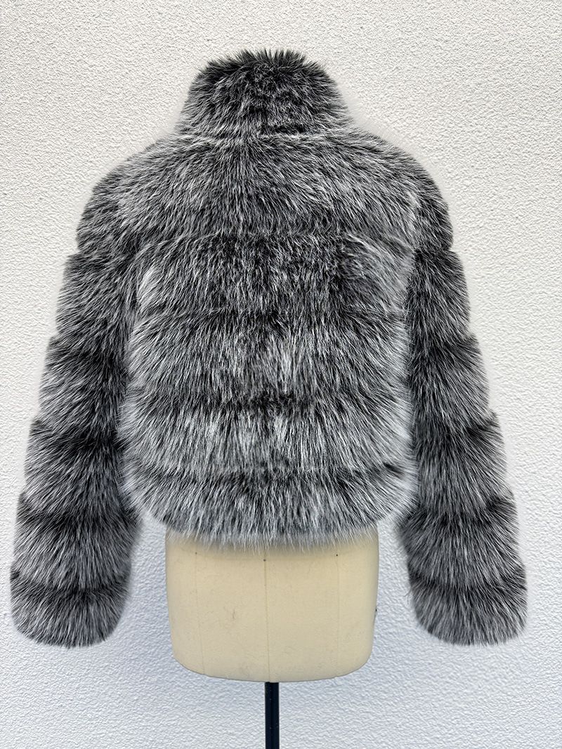 Plus Size Faux Fur Coat Women's Winter Fashion Jacket – Eco-Friendly Fox Fur Stand Collar, Long Sleeve, Casual Outerwear (S-XXXXL, Multiple Colors)_voghion.com