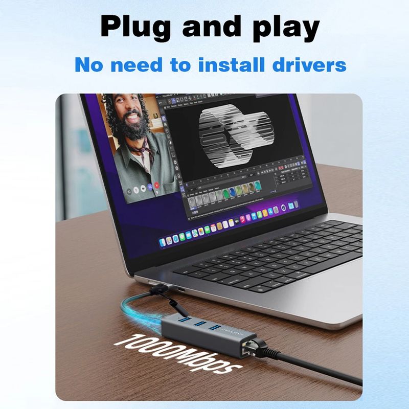 Type-C To Ethernet Adapter A C 4 In 1 Multiport Hub Gigabit RJ45 3 X USB 3.0 Ports Compatible With Book Pro PC_voghion.com