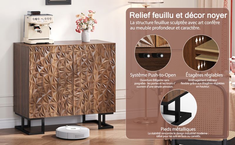 Credenza 80x78 cm Walnussoptik, cassettiera con apertura a pressione, metallo, design moderno_voghion.com