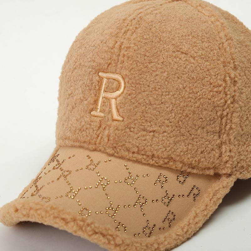 Südkorea China-Chic Cool Brief Lamm Fleece Baseball Cap Frauen Warm halten Mode Strass Cap Frauen_voghion.com