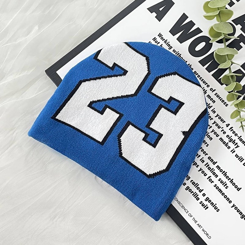 Men's Hat 23 digital pattern new hot selling trend casual versatile large head circumference show face small knitted hat_voghion.com