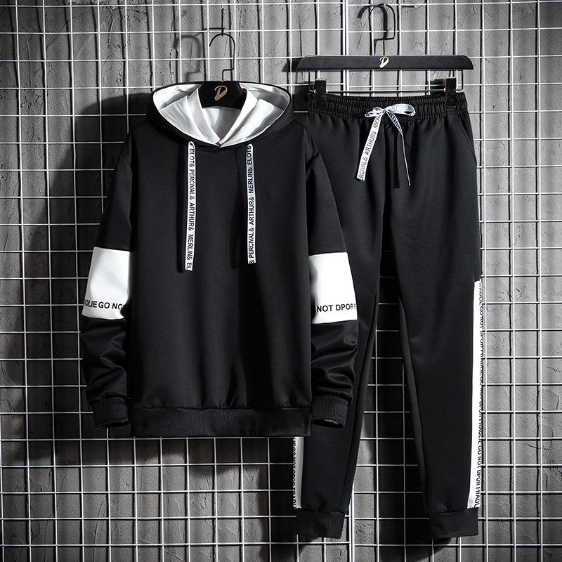 Abbigliamento da uomo Autunno Felpa con cappuccio in pile polare Abito due pezzi Pantaloni aderenti a nove punte Sport_voghion.com