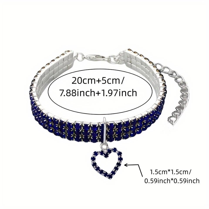 Drie rijen elastische huisdier strass ketting liefdes hanger ketting kat hond halsband huisdier benodigdheden kleine hond accessoires_voghion.com