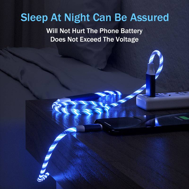 3 In 1 Glowing LED Light Cable Mobile Phone Charging Cables Micro USB Type C Charger For Samsung Xiaomi IPhone Charge Wire Cord_voghion.com