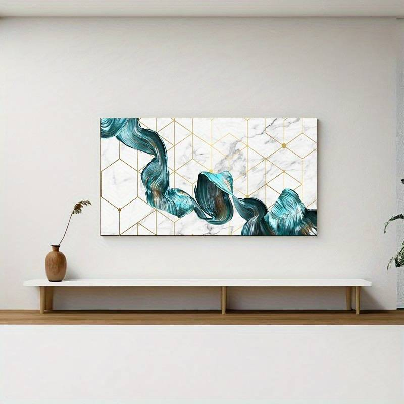 Wall Painting With Both Abstract And Realistic Styles Canvas Prints Painting, With Dynamic Blue-Green Brushstrokes,Suitable For Bedroom_voghion.com