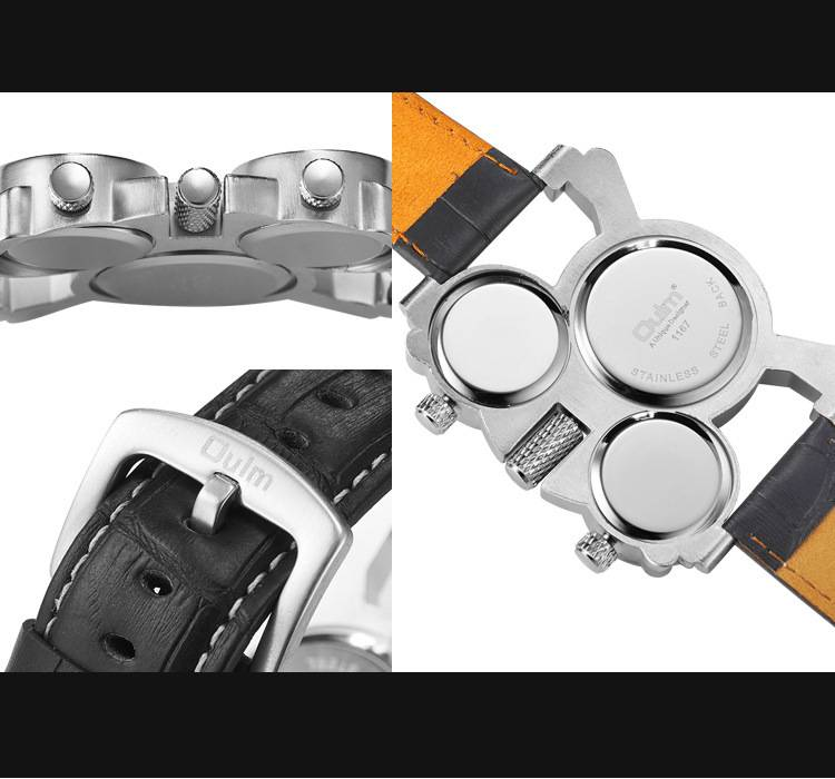 Men's Classic Quartz Watch With Genuine Leather Strap, GMT Function, Mineral Crystal, Square Dial, Water Resistant_voghion.com