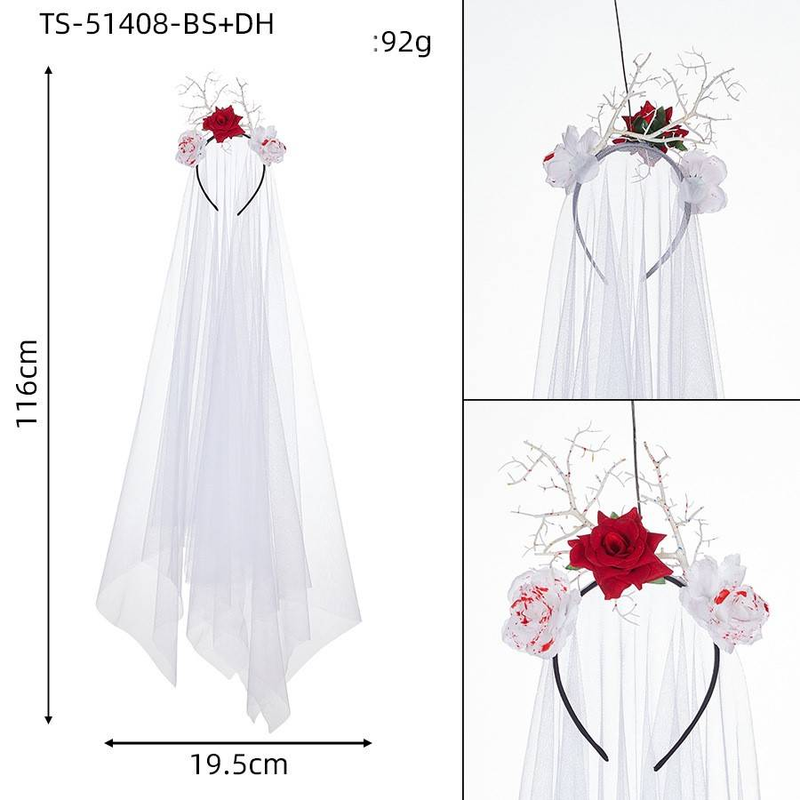 Stirnbänder für Halloween-Performances, Hochzeitsschleier und Haarschmuck im dunklen Gothic-Stil für Geisterbraut_voghion.com