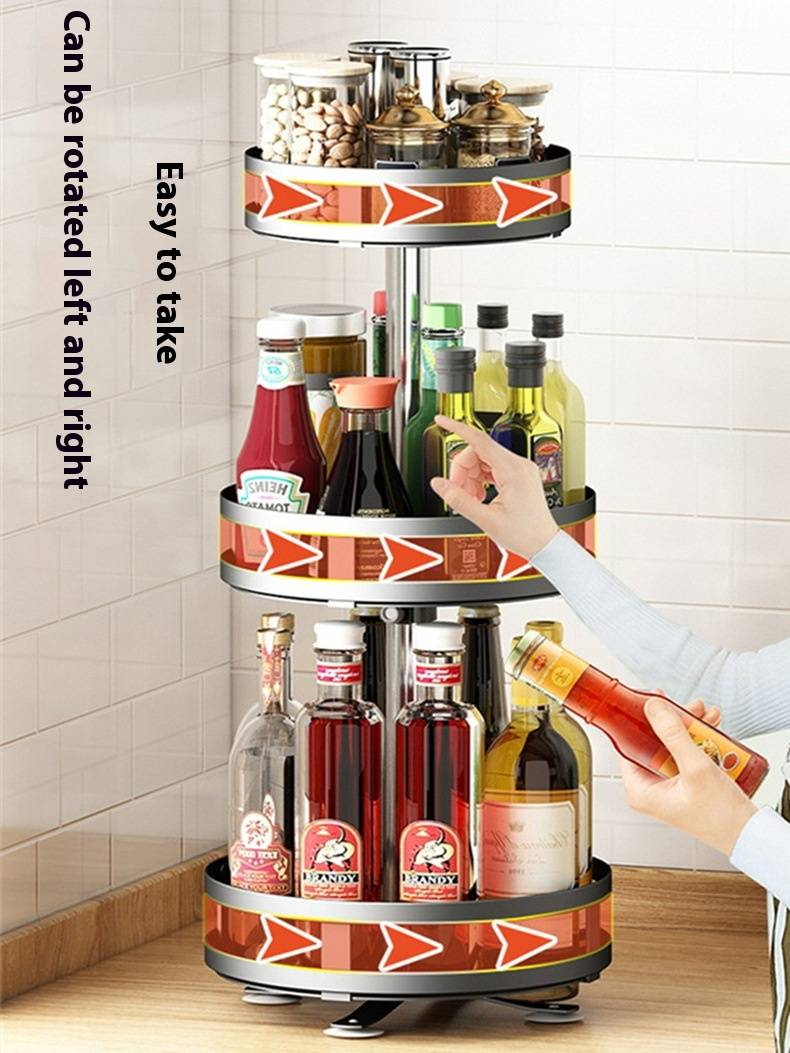 360° Rotating Spice Organizer - Corner & Wall-Mounted Kitchen Shelf For Condiments, Carbon Steel Lazy Susan With Non-Slip Base_voghion.com