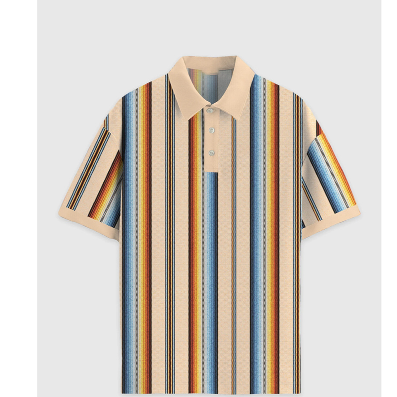 Men's Stripe-Panel Polo Shirt – Breathable Birdseye Knit With Split Hem & Relaxed Fit (Moisture-Wicking Polyester, Short Sleeve)_voghion.com
