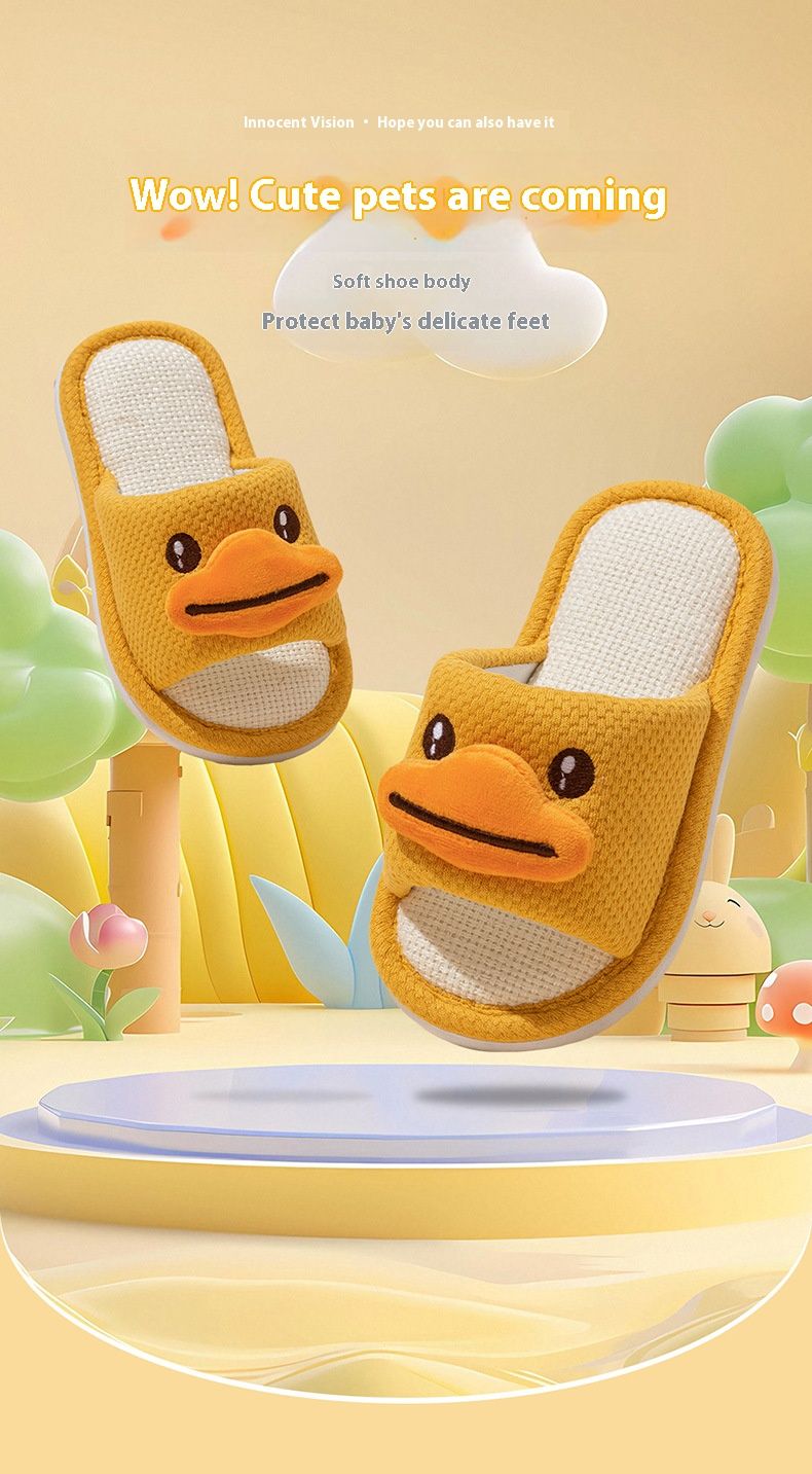 Pantofole traspiranti in lino per bambini con adorabili disegni di animali - Scarpe da casa con suola morbida per bambini e bambine, sandali leggeri per interni/esterni_voghion.com