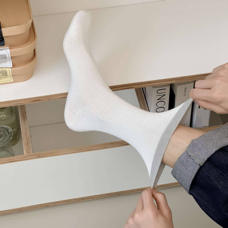 Crew Socks Men's Early Autumn New Mid Tube Socks Casual Cotton Socks Breathable Splicing Cuffs Simple Atmosphere Sweat Absorbent Men's Mid Tube_voghion.com