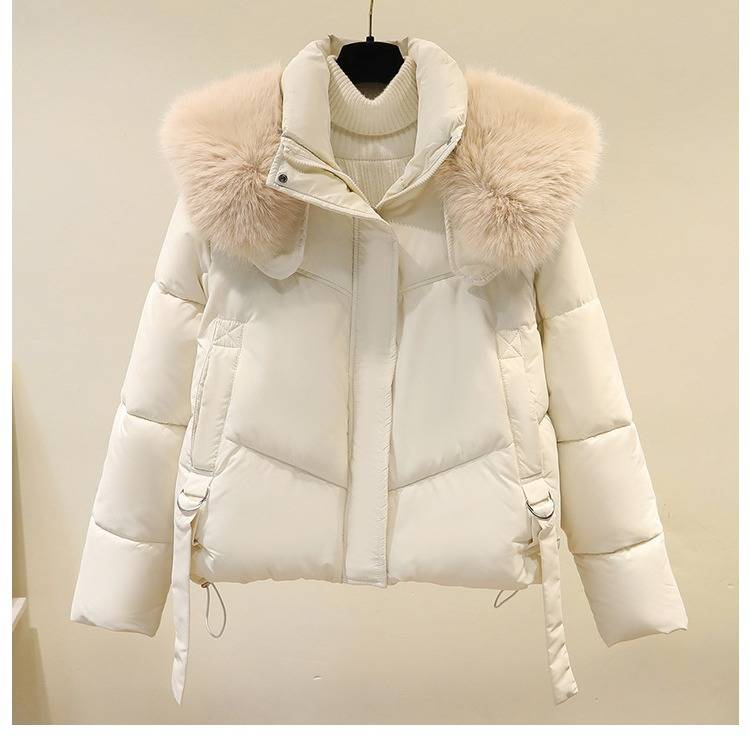 Winter-Pufferjacke für Damen mit Kunstpelzkragen, locker sitzender Kurzmantel, warme Oberbekleidung mit Fleecefutter für Freizeit und Pendeln_voghion.com