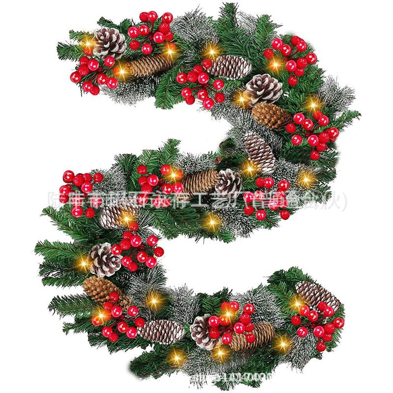 Premium 180/270CM Christmas Wreath Door Hanging With Pinecones & LED Lights - 8 Modes, Waterproof, PVC Vines_voghion.com
