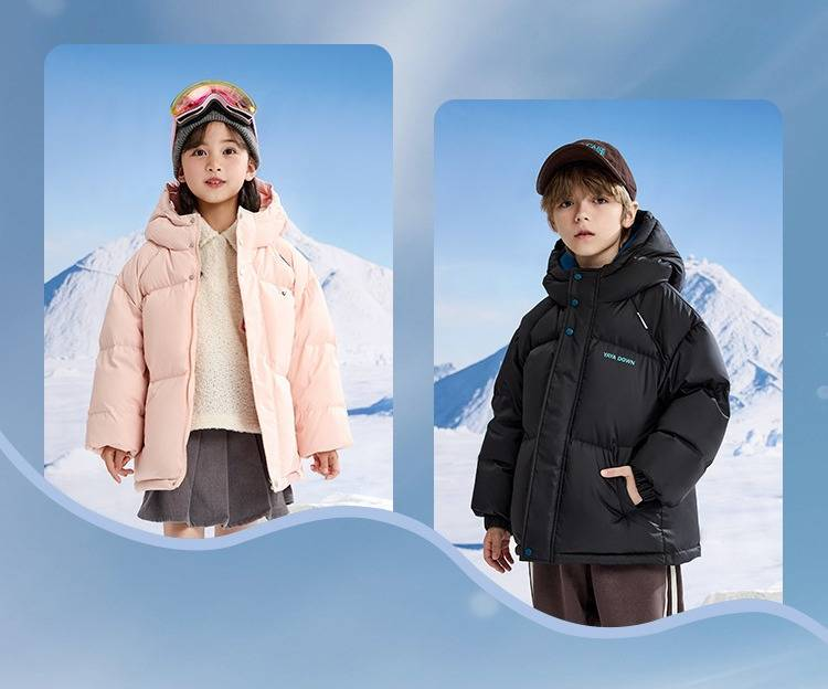 Winterjacke mit Entendaunenfüllung für Kinder, Jungen und Mädchen, warme Steppjacke mit Kapuze, 90 % weiße Entendaunen, Softshell, lockere Passform, mittellang_voghion.com