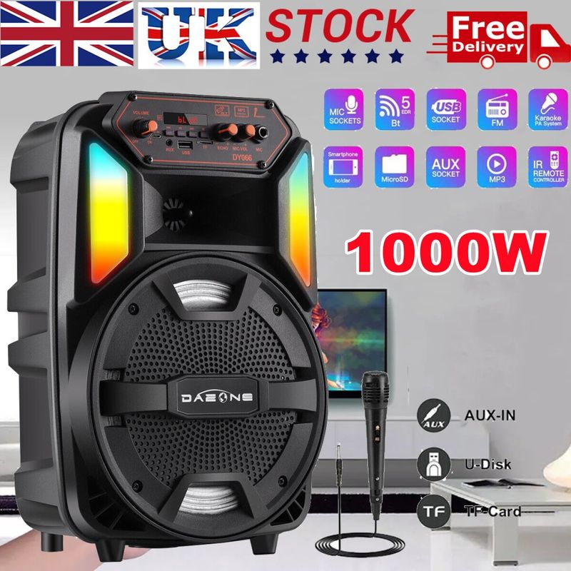 Enceinte Bluetooth portable sans fil rechargeable de 8 pi, 1 000 W, LED, basses puissantes_voghion.com