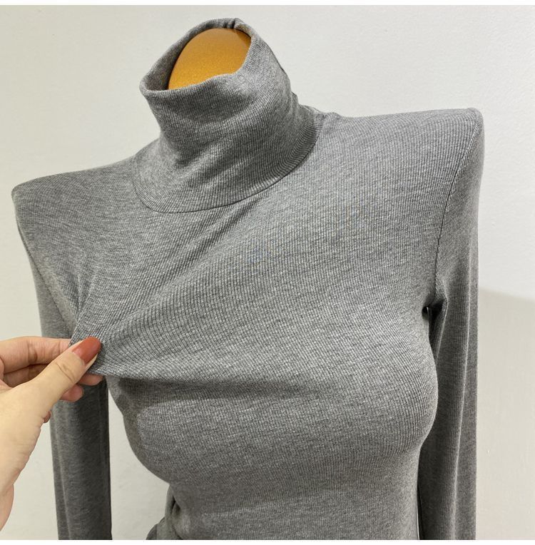 Clair Store Exclusive! Soft Basic High Neck Base Shirt Ins Korean Style Elegant Ribbed Stretch Top Autumn Winter Female_voghion.com