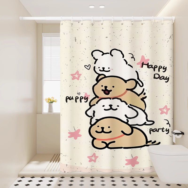 Tenda da doccia con motivo a cuccioli, stile cartoon, impermeabile, per porta, finestra, bagno_voghion.com