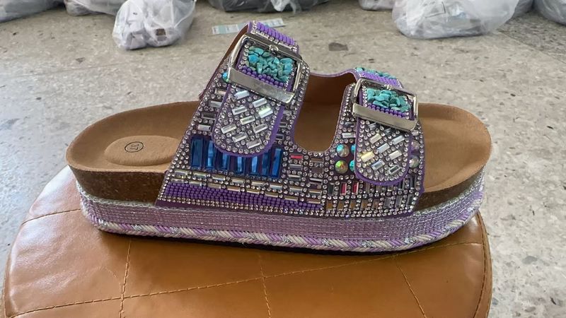 Modesch Déck Ënner Duebelknäppchen Waasser Diamant Kork Fraen, Boken Schong, Casual Pantoffelen Fir Fraen_voghion.com