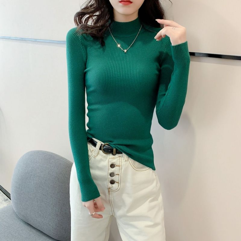 per donna 2023 autunno inverno nuovo slim fit maglione a maniche lunghe mezza dolcevita maglia strato di base top_voghion.com