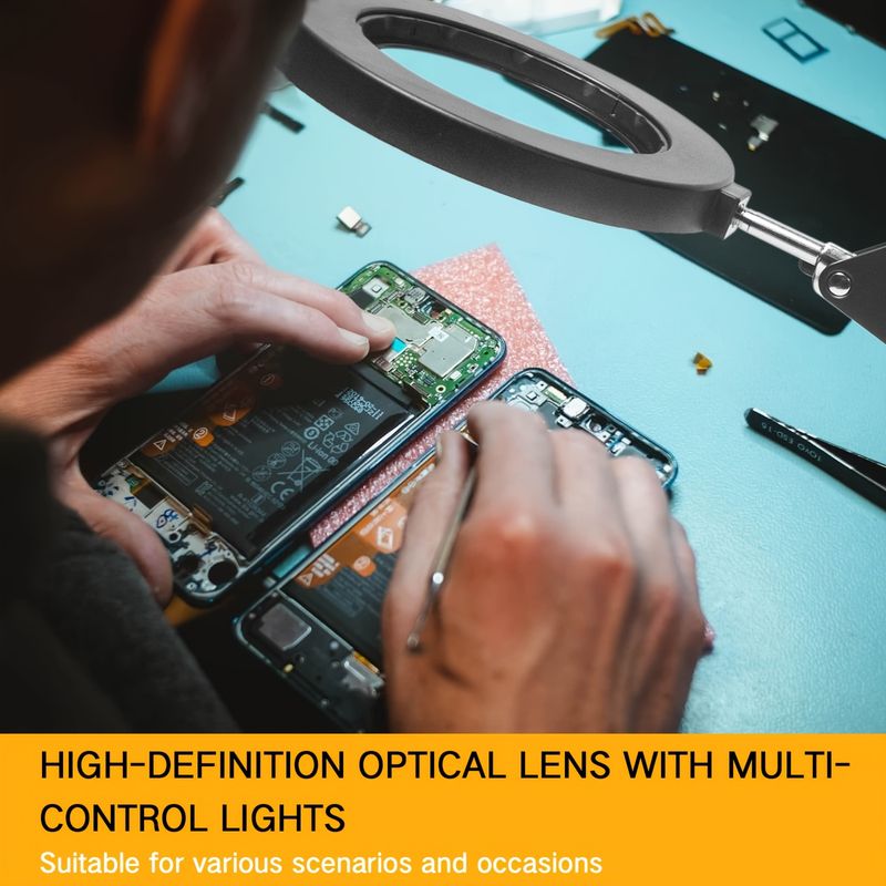 1 st. 10x Verlichte Vergrootglas Met Licht En Standaard, 3 Kleurstanden Traploos Dimbaar, 360° Aanpassing, Met Vaste Bevestigingen_voghion.com