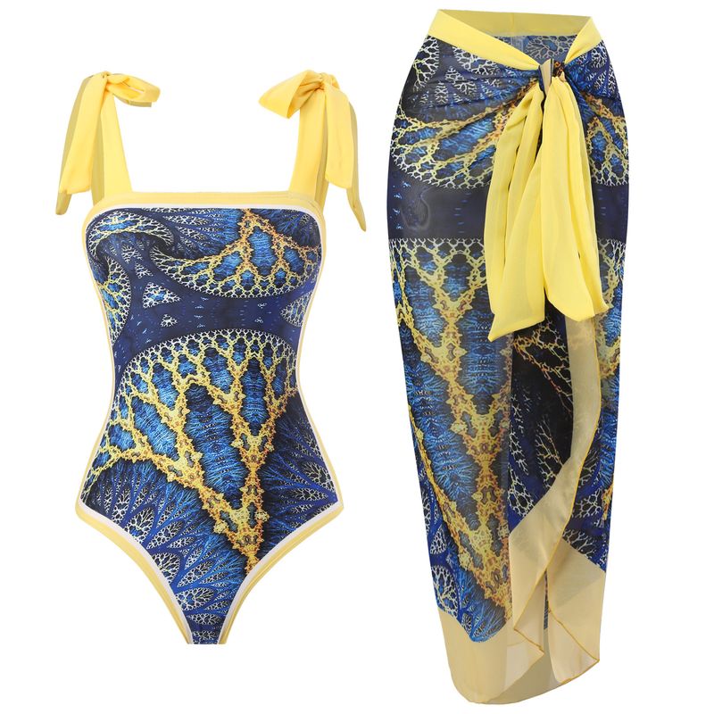 Damenbekleidung Retro Bedruckter Badeanzug Konservativer Einteiler Chiffonbluse Zweiteiliger Badeanzug_voghion.com