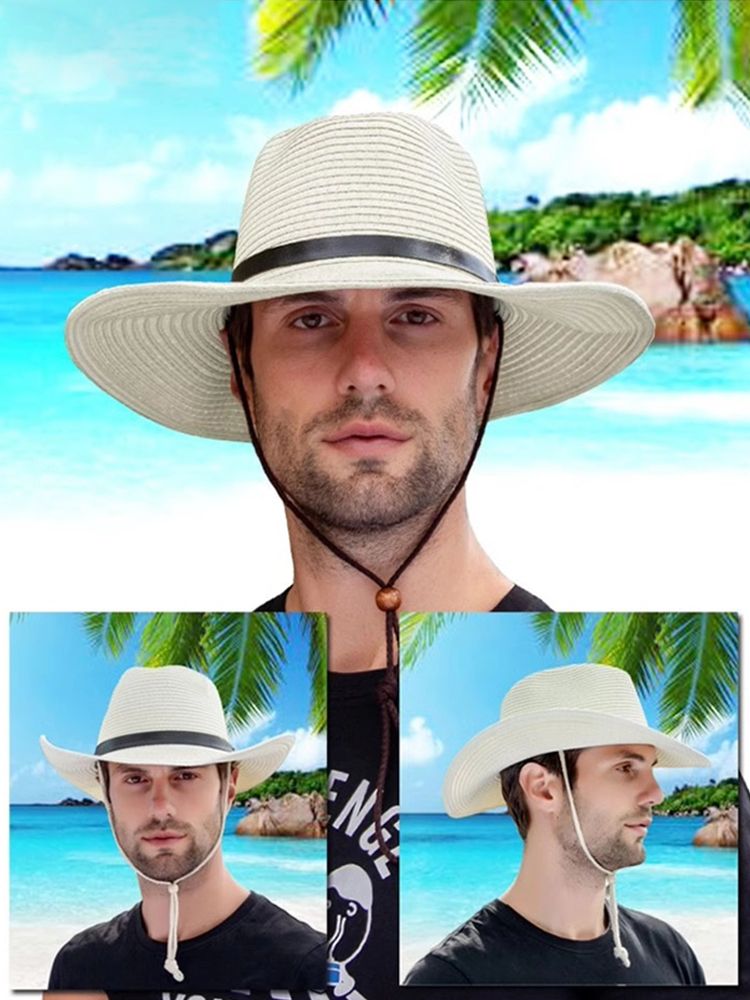 New Arrivals Summer foldable big head circumference beach large brim straw outdoor men's sun hat_voghion.com