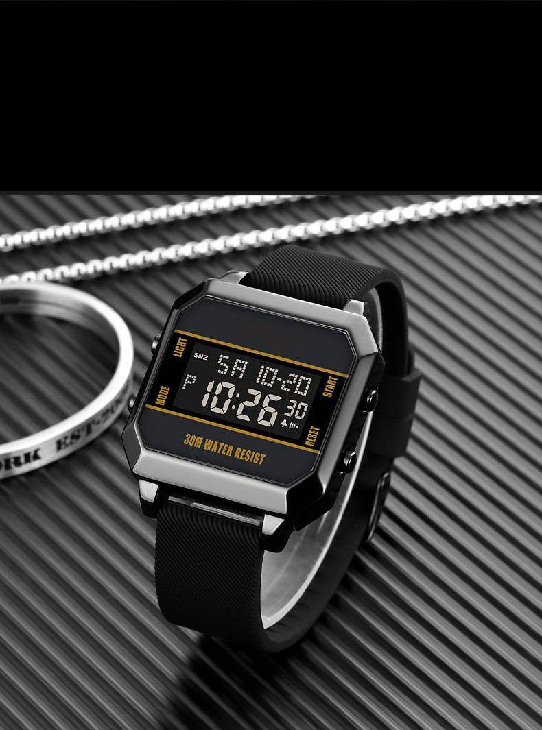 Square Men's Sport Digital Wrist Watch Big Numbers Dial Waterproof LED Electronic Watches with Alarm Date Stopwatch 12/24H_voghion.com