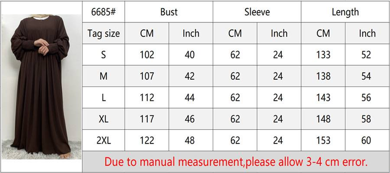 Women's Muslim simple solid color pleated elastic cuffs with front zipper full lining elegant chiffon dress _voghion.com