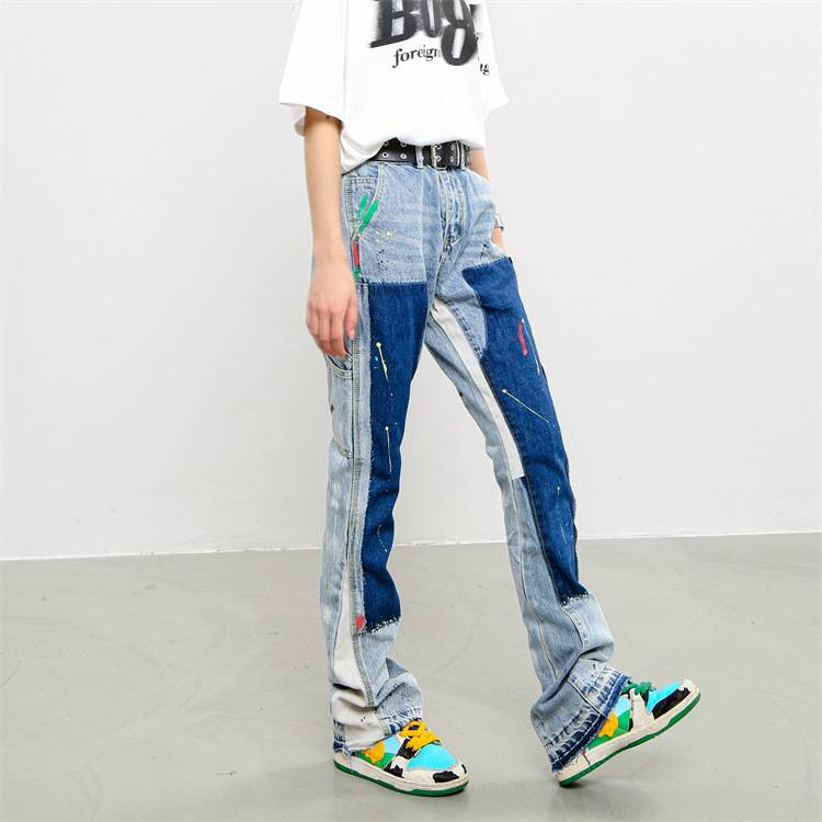 Neue High Street Washed Old Ink Splash Retro Funktionale Dekonstruierte Jeans Lose Gerade Casual Hosen Für Männer_voghion.com