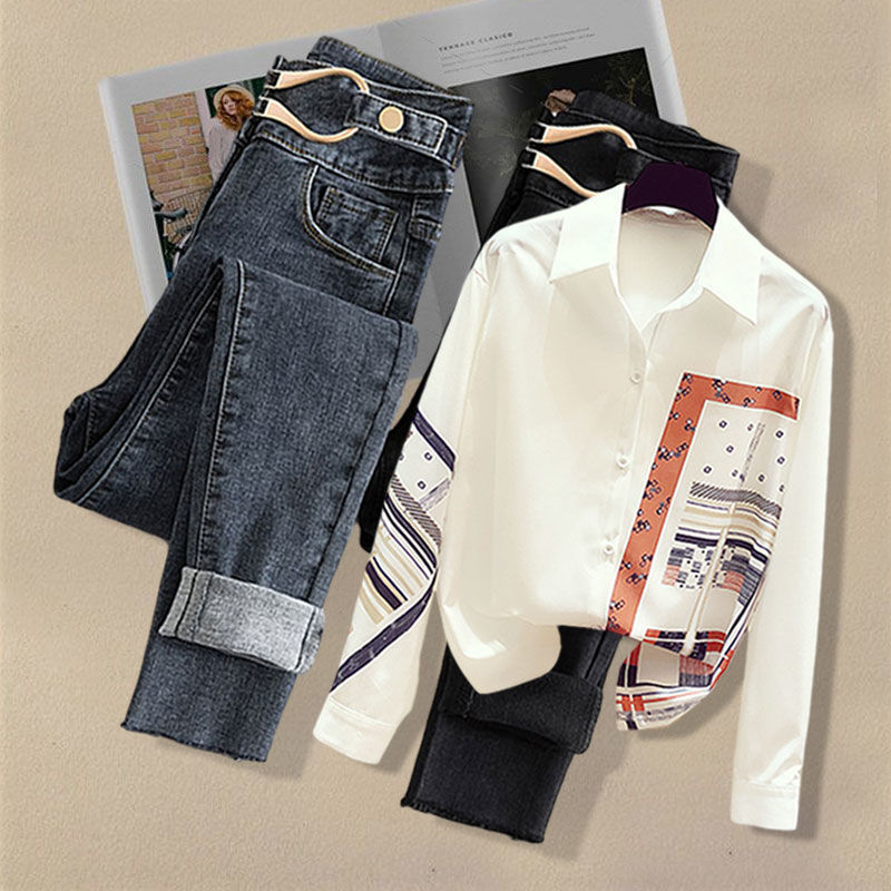 Camisas de estilo nuevo para mujer, modernas, ajustadas y versátiles, traje de dos piezas con jeans._voghion.com