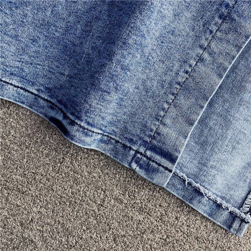 Roupas femininas novas Slim Fit zíper curto Denim camisola duas peças terno irregular fenda quadril saia_voghion.com