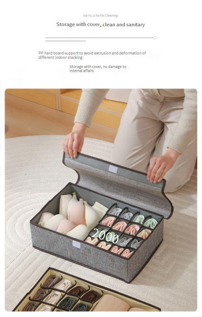 Large Capacity Underwear Organizer With Lid - Foldable Fabric Storage Box Multi-Compartment Bra & Panty Closet Organizer_voghion.com