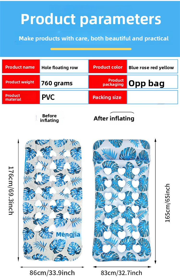 Poltrona gonfiabile a forma di foglia con cuscino cervicale e fori traspiranti - Letto galleggiante singolo per adulti (in PVC stampato ad asciugatura rapida per piscina/spiaggia)_voghion.com