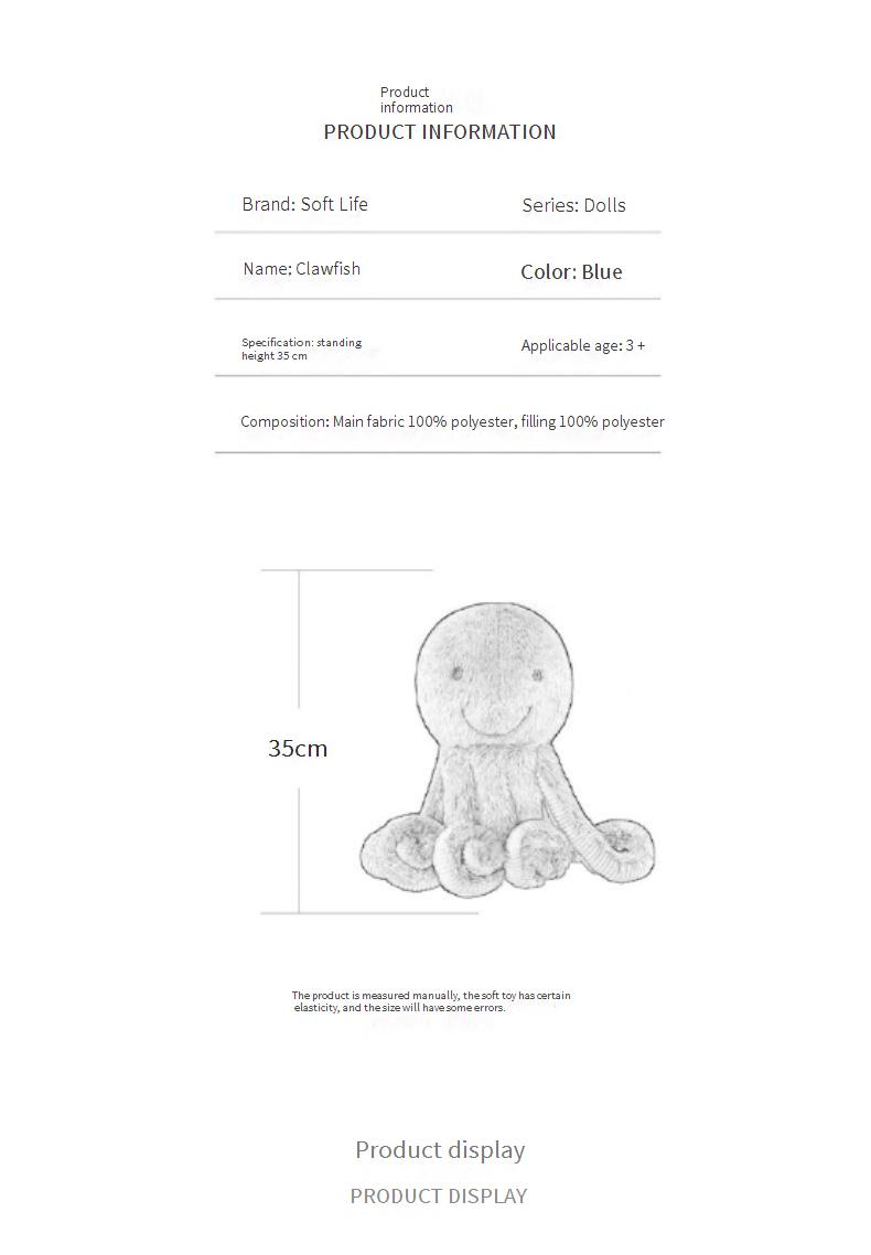 Stuffed Animals Blue Octopus Plush Toy Sleeping Comfort Doll Cute Octopus Doll Underwater Creature Squid Toy_voghion.com
