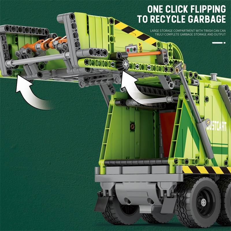 Power Engineering Building Blocks - Remote Control Garbage Truck Model, 800+ ABS Plastic Bricks, DIY Construction Toy For Teens & Adults (Ages 14+)_voghion.com