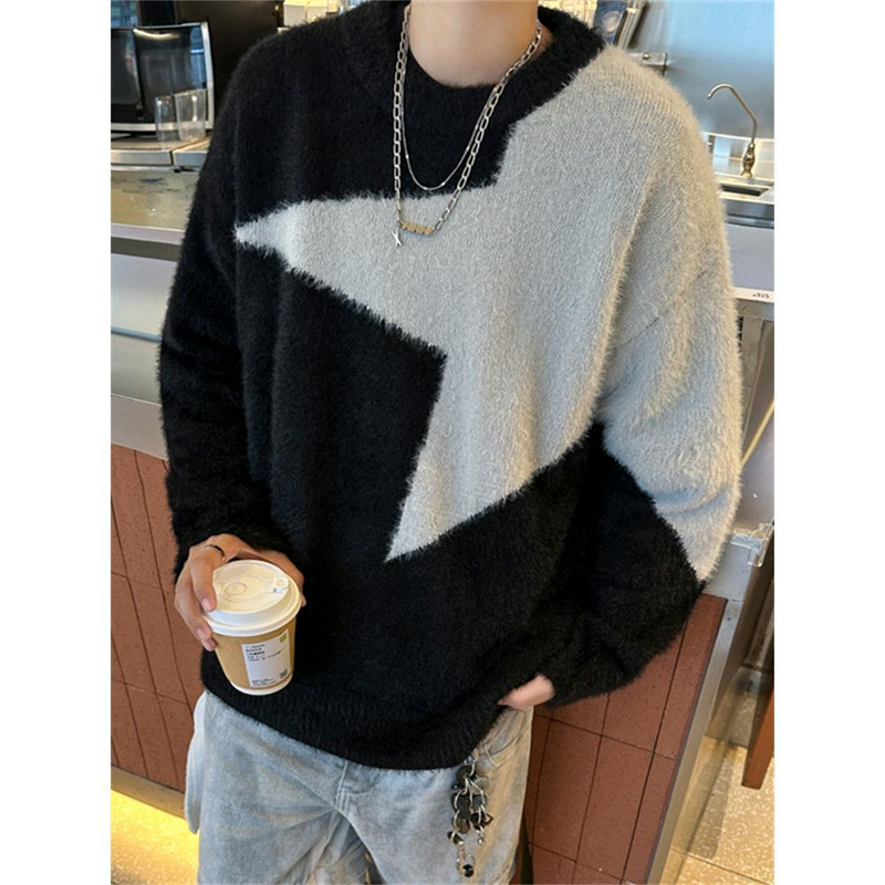Men's Winter Crewneck Sweater Casual Knit Pullover Color Block Warm Long Sleeve Top For Teens_voghion.com