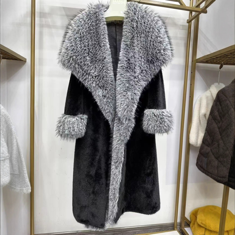 Luxuriöser Kunstpelzmantel für Damen, eleganter V-Ausschnitt, langer Mantel, weiche Winterjacke, modische Oberbekleidung, Kunstpelzmäntel_voghion.com