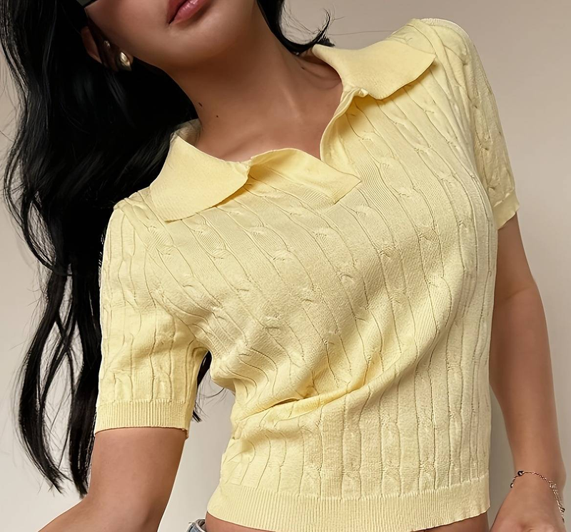 Damen-Strickpullover mit Polokragen – Leichtes, dünnes Strickoberteil für Sommer und Frühling (S/M/L, Gelb und mehr)_voghion.com