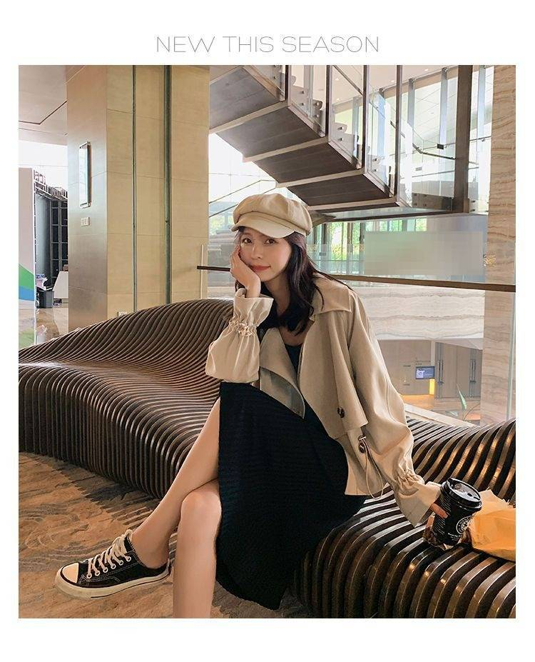 Women's Blazer Jacket Oversized Casual Spring Autumn Short Trench Coat With Waist Tie Petite-Friendly Workwear_voghion.com