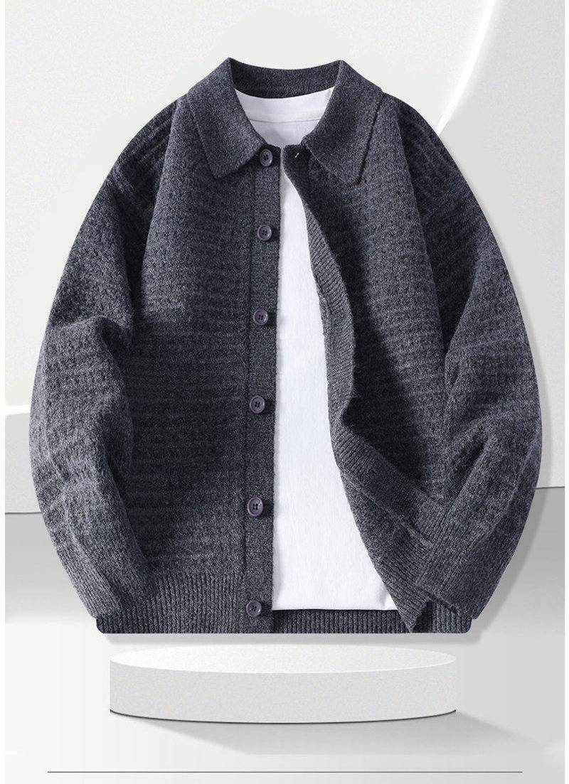 Cardigan en tricot pour homme - Pull ample à manches longues et col ras du cou pour une tenue décontractée (gris, noir, rouge, marron)_voghion.com